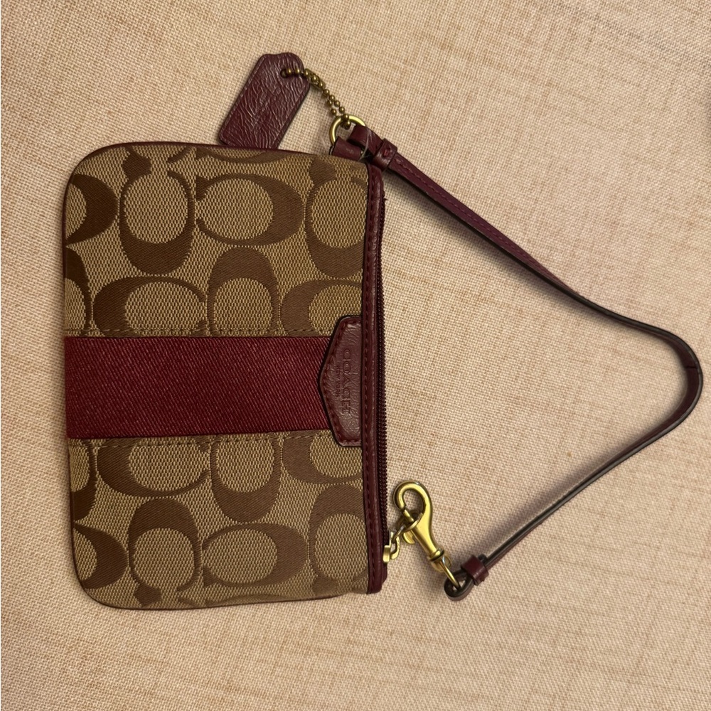 Coach Tan and Red Signature Wristlet